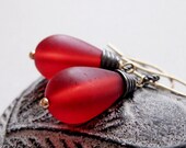Red Earrings -  Glass Earrings, Drop,  Gold Filled, Oxidized Silver,  Handmade Earrings, Red Jewelry