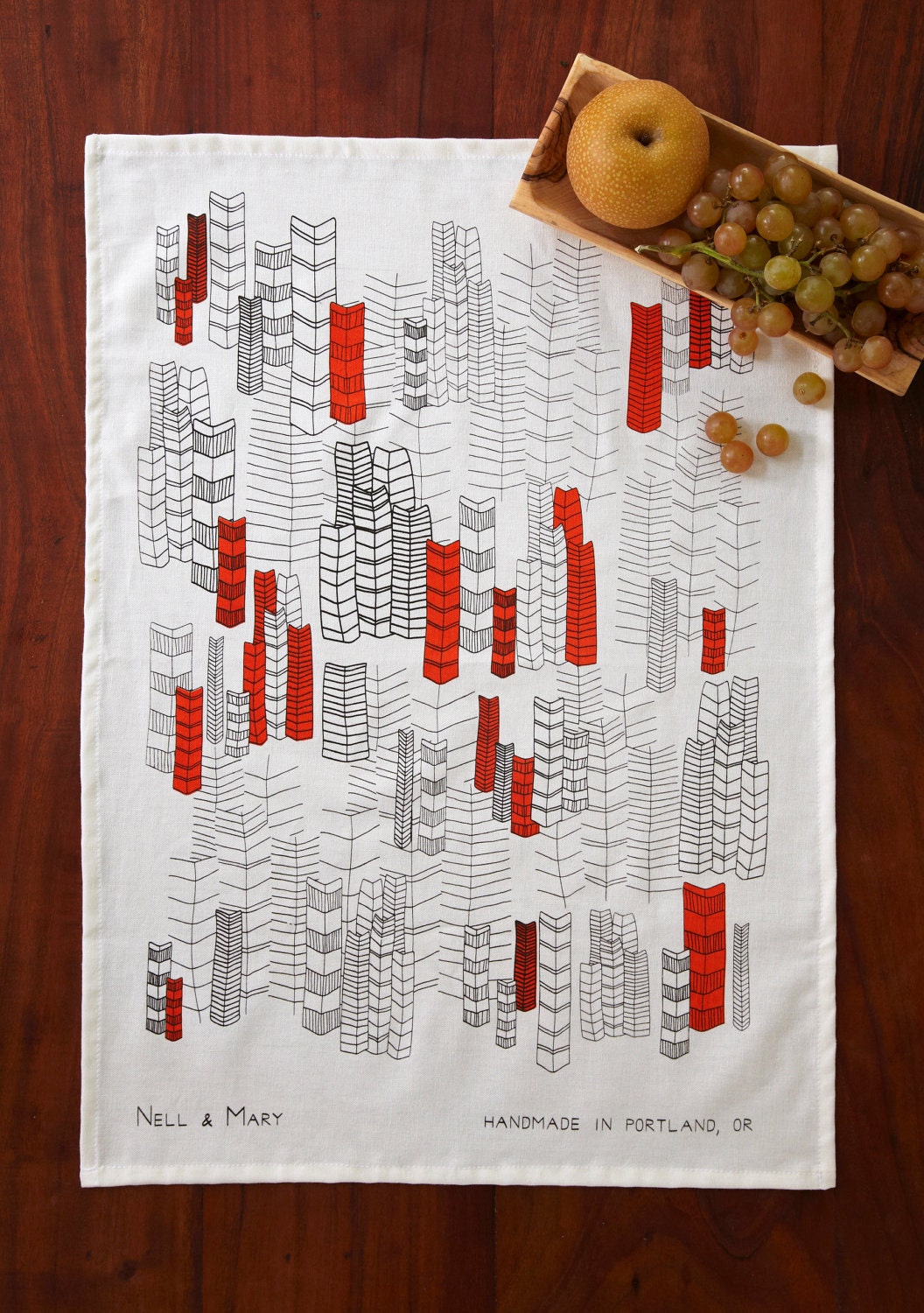 Feather Cities Tea Towel - Orange
