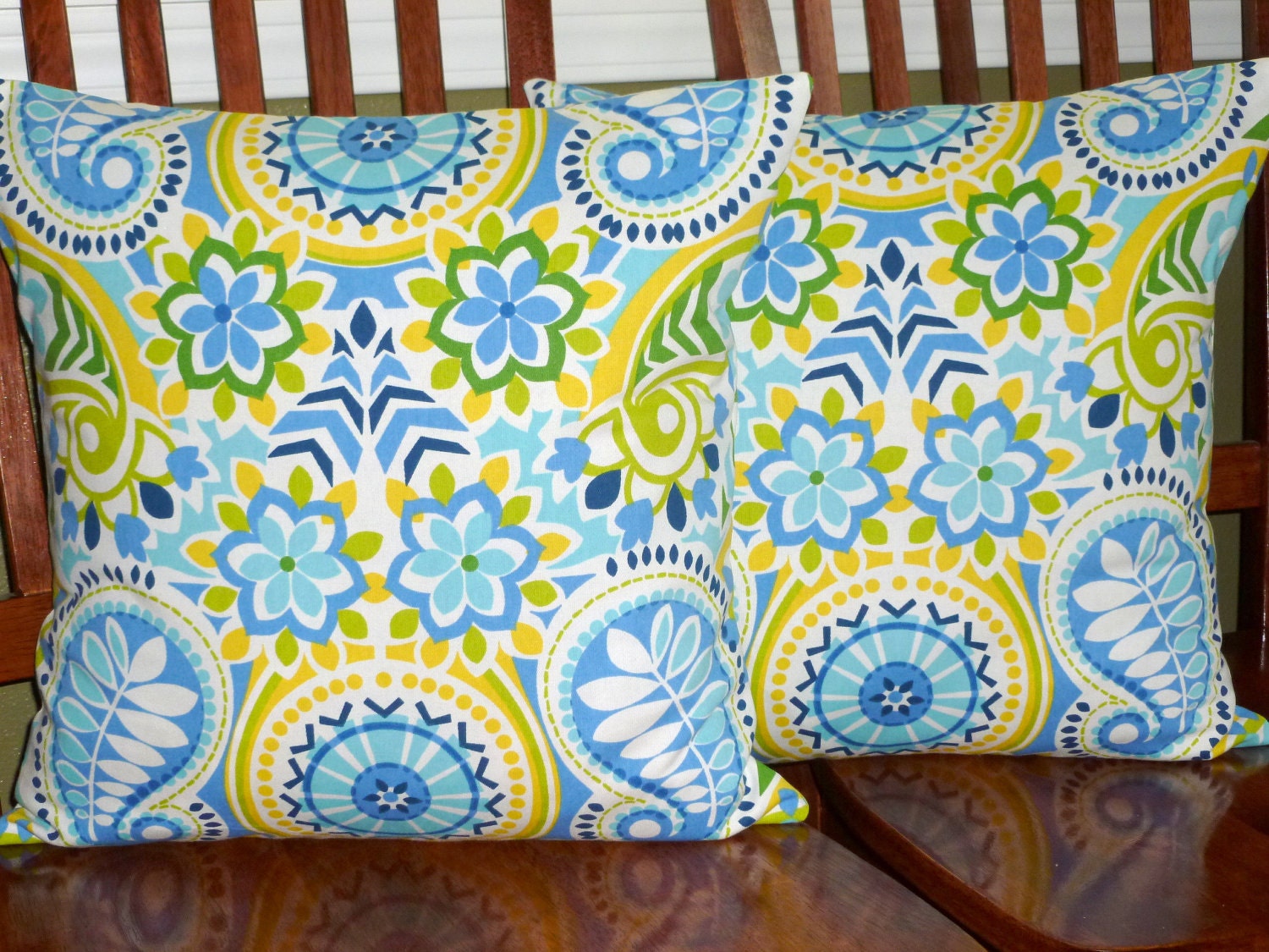 Decorative Throw Pillow Cushion Covers, Set of Two 18 Inch Blue yellow and Green
