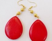 Dyed Red Teardrop earrings semi precious stone beads