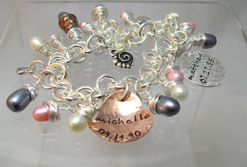 Handstamped Bracelet Custom Hand Stamped Sterling Silver Disc Customize Mommy Bracelet