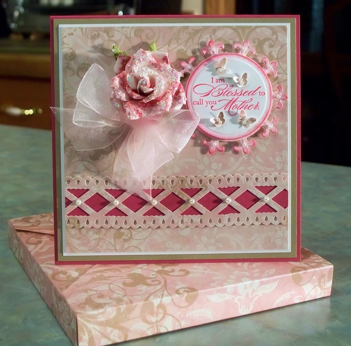Mother Occasion Card, Prima Glitter Embossed Rose