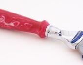 Red and White Swirl Tru-Stone Fusion Razor Shaving Handle (Handmade in USA)