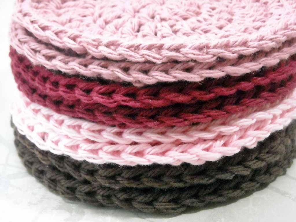 Crochet Makeup Remover Pads Face Cloths Cotton Washcloths Set of 8 Pink, Mauve, Chocolate Brown, Burgundy