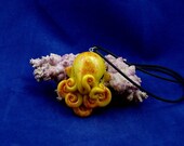 Solar Flare Octopus Necklace - Yellow Polymer Clay Cephalopod Jewelry
