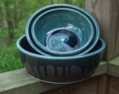 Nesting Set of Serving Bowls Set of 3 Olive Peacock Ready to Ship