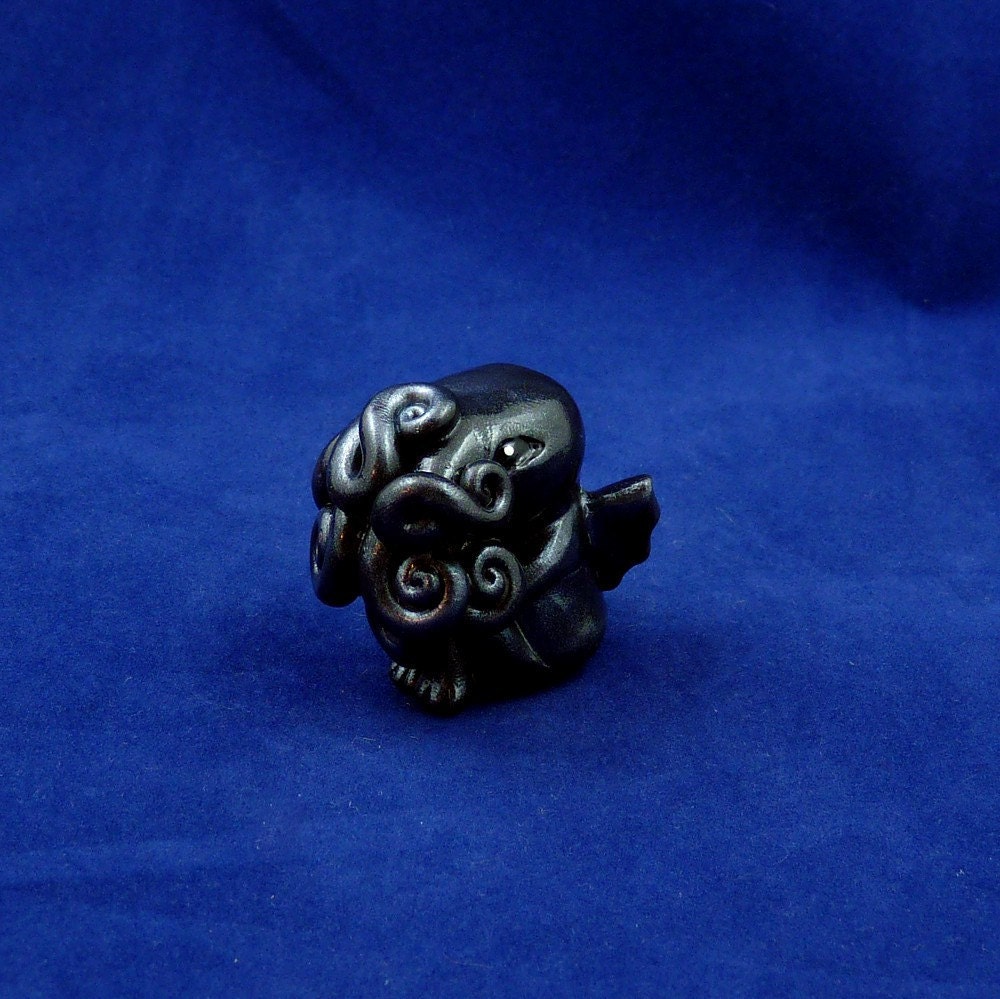 Antique Silver Cthulhu Figure - Original Polymer Clay Horror Sculpture Inspired by H.P. Lovecraft
