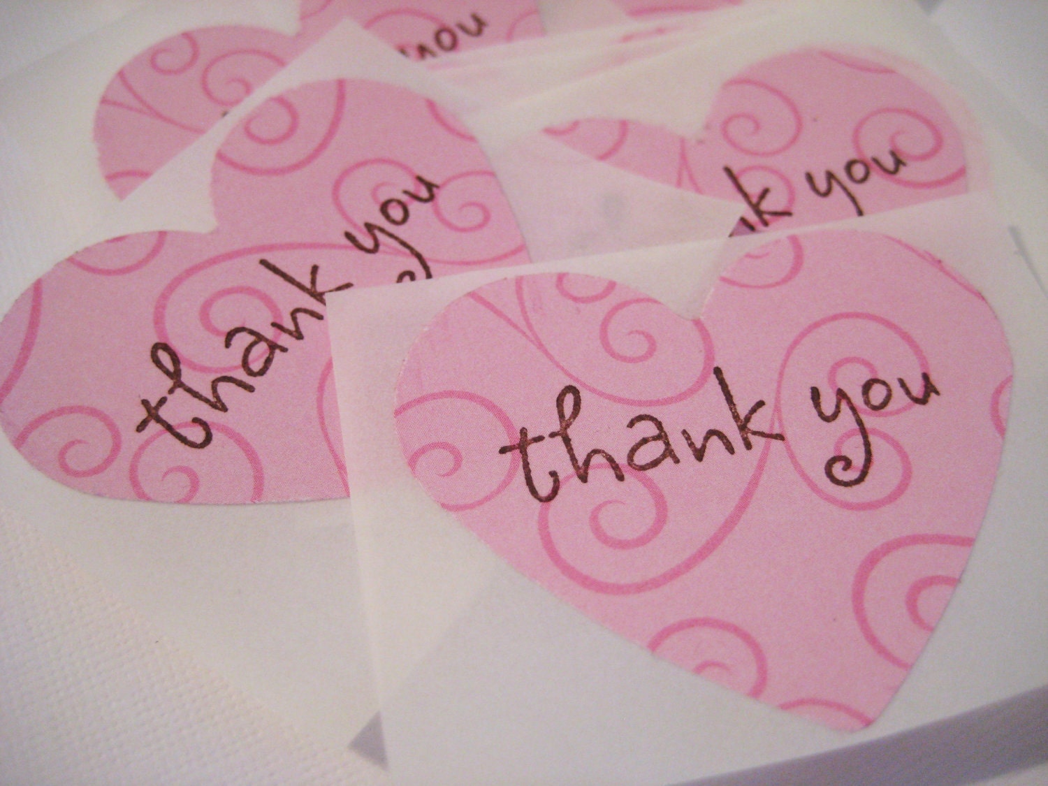 Thank you heart stickers, pink and brown (12 count)