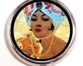 Art Deco Woman with Turban Flapper Artwork Pill Box Pillbox Case Trinket Box Vitamin Holder