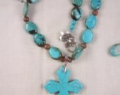 Cross Necklace Turquoise Blue/Green Magnesite