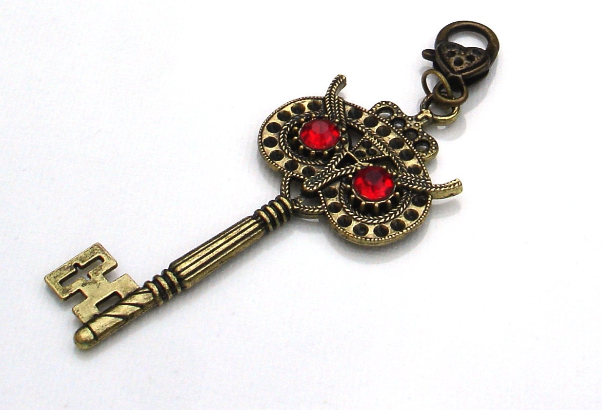 Bronze and Red Owl Key Chain