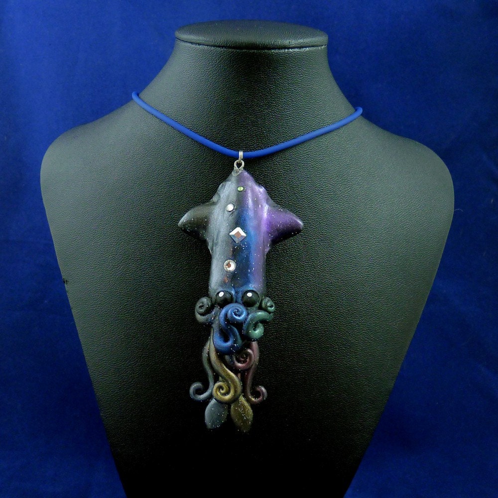 Cosmic Squid Necklace - Handmade Polymer Clay Jewelry