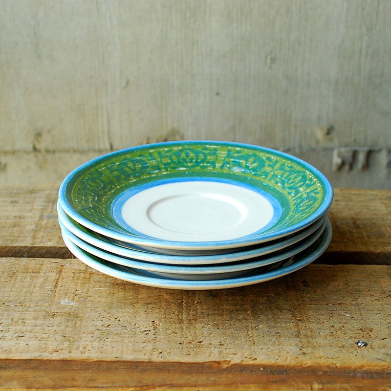 Vintage Cavalier Ironstone Royal China Saucers in Blue and Green Paisley