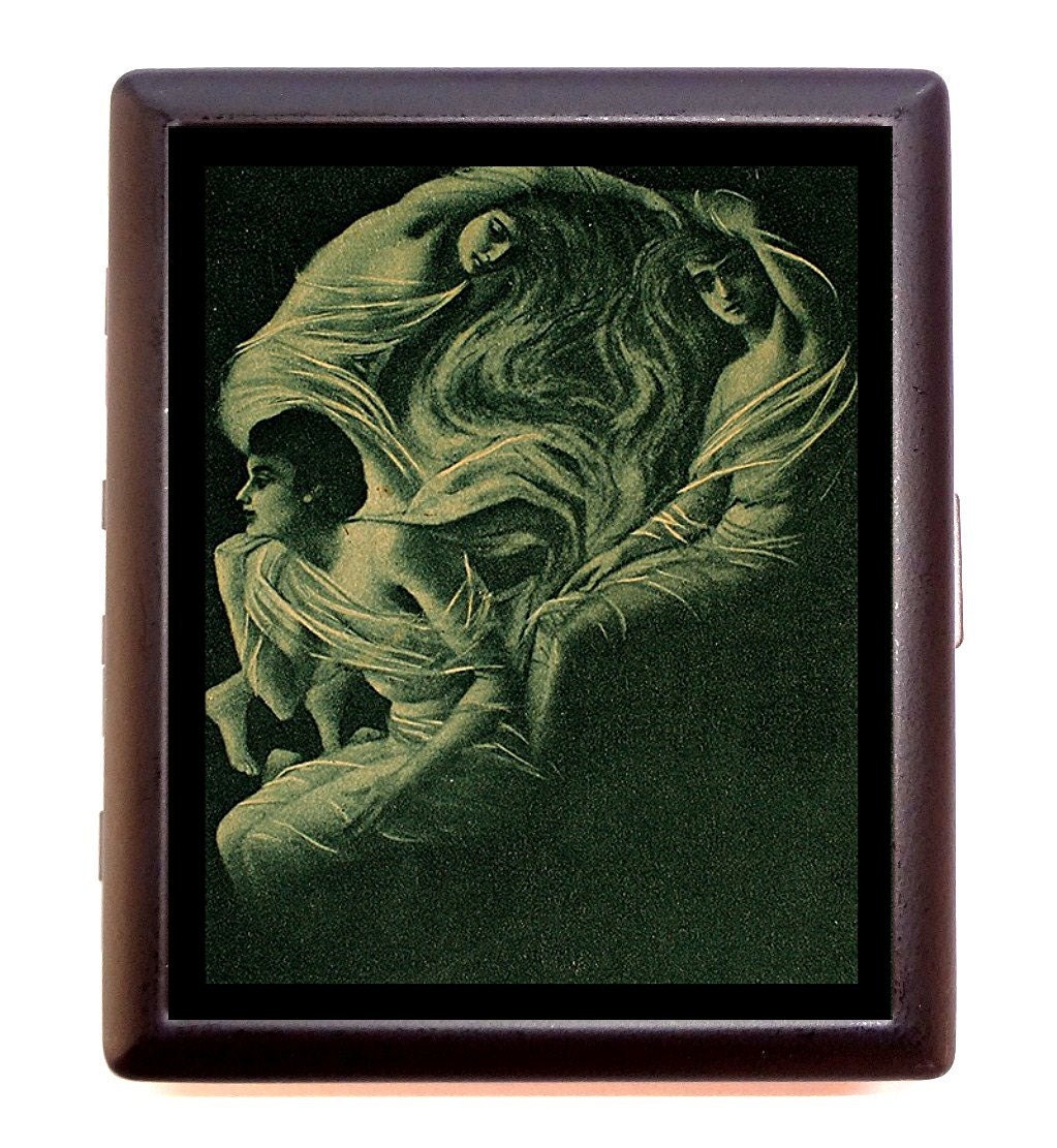 Victorian Skull Illusion Metamorphic Three Women Goth Cigarette or Business Card Case or Metal ID wallet