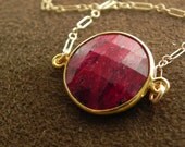 ON HOLD for DARIA  Large Faceted Ruby Vermeil and Gold Filled Coin Pendant Necklace