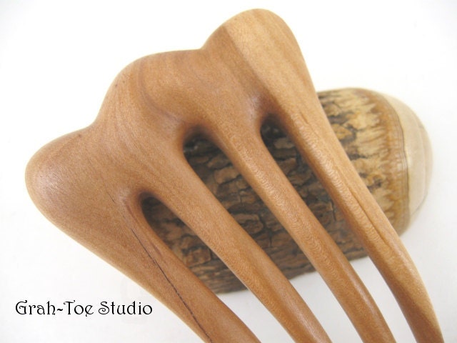 RESERVED Apple Wood Hair Fork 4 Prong  Petalon Grahtoe Handmade