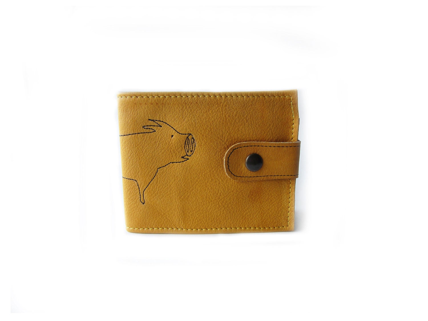 leather billfold wallet yellow pig folding coin wallet