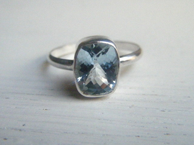 Sterling Silver Cushion Cut Aquamarine Ring Your Size
