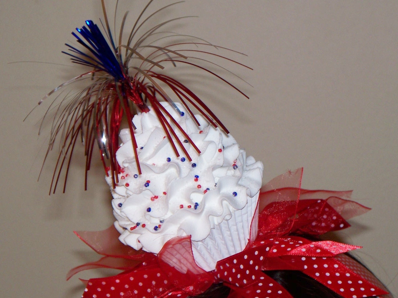 Memorial Day, Fourth of July, Independence Day Fake Cupcake Headband, Red, White, and Blue Sparkler, Patriotic Photo Prop