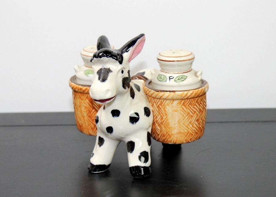 Vintage Donkey Salt and Pepper Holder