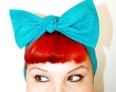 Bow hair tie Turquoise polka dots, Rockabilly, Retro, 1950s, 1940s - OhHoneyHush