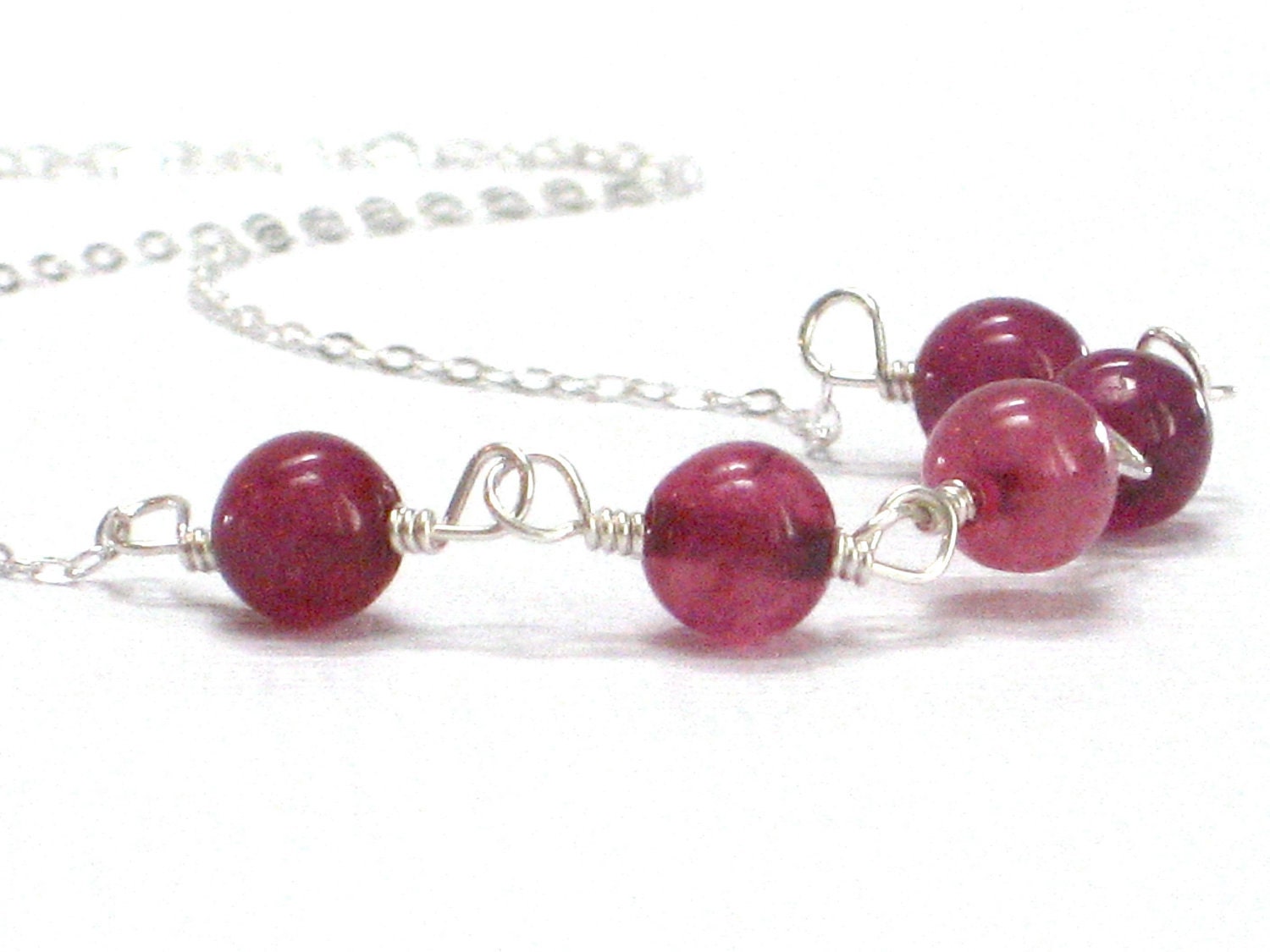 Raspberry Tourmaline Necklace,  Dark Pink  June Birthday Sterling Silver Wire Wrapped Necklace Spring Fashion  - Sherbet - CCARIA