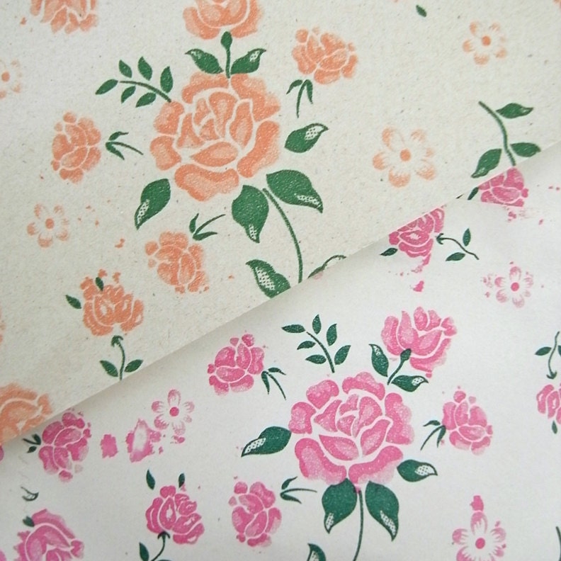 L Size 2 colors pink and coral 19 cmX13cm Set of 30 vintage flower printed flat paper gift bags gift wrap