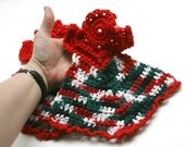 Holiday Dishcloth Christmas Angel gift set doily crocheted in red green and white 100 percent cotton yarn eco friendly