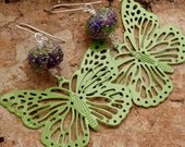 IRIS BLOOM BUTTERFLY - Handmade Sparkle Lampwork Beads, Large Butterfly, Sterling Silver