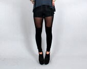 Faux  Thigh-High Leggings with Sheer Inset Black MADE To ORDER