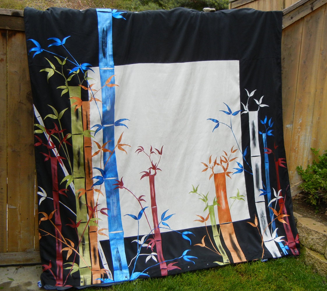 Hand Painted Bamboo Queen Size Faux Suede Duvet Cover