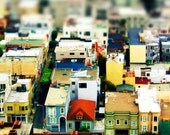 San Francisco Photo. City Photo. tilt shift photo. "Mini City" 8.5x11in Photo. Houses. buildings. colorful. mini. red. yellow. green. blue.