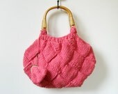 tote bag knit in brink pink cotton with rattan handles