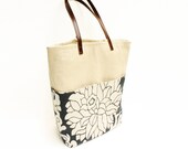 Large Tote Bag: Large Flower Linen and Canvas with Large Front Pockets (READY TO SHIP)