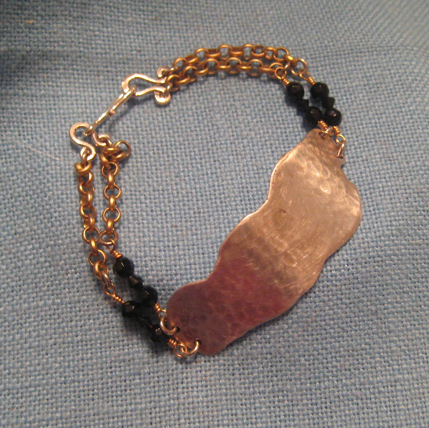 Fine Silver Bracelet Black Onyx Bracelet Handmade Recycled Organic Silver 14k Gold Fill Onyx Bracelet JJDLJewelryArt
