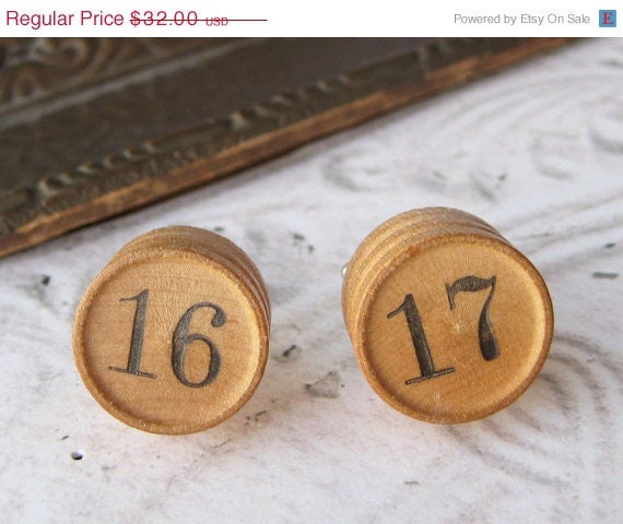 20% off EVERYTHING Vintage Wooden Game Piece Cufflinks Antique victorian Cuff links numbers lotto wedding jewelry