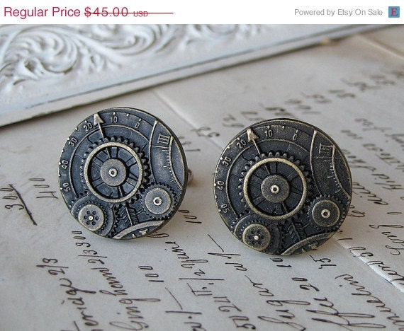 20% off EVERYTHING Steampunk wedding cufflinks mens jewelry cuff links brass clock gears