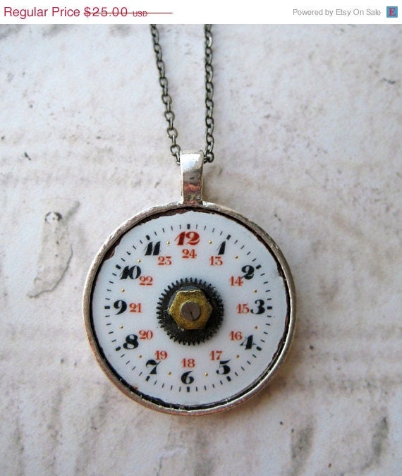 20% off EVERYTHING SALE was 39.00 NOW 25.00 Steampunk Necklace Antique Pocket Watch Parts vintage