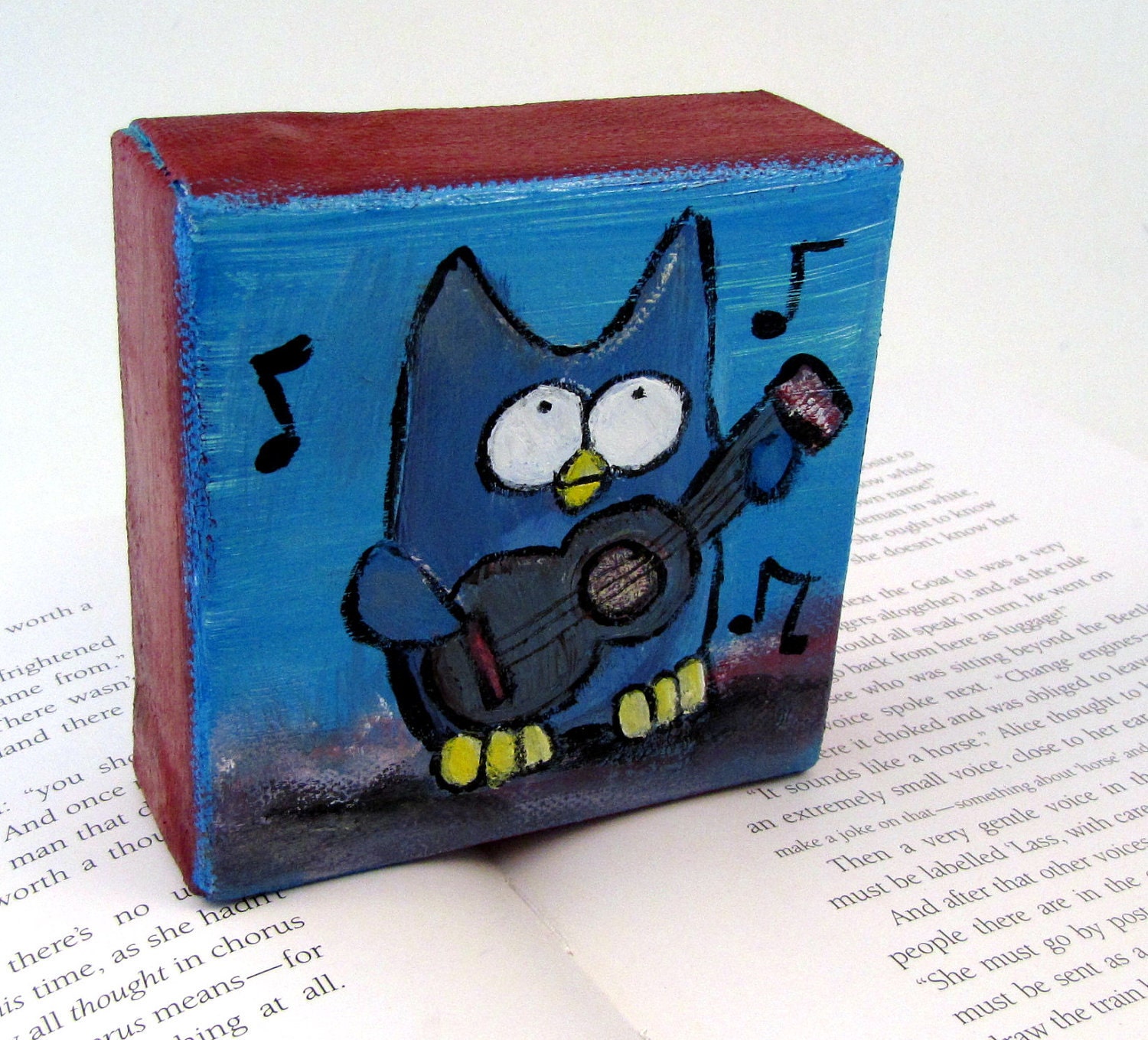 Guitar Owl Painting, Whimsical Kids Wall Decor, Childrens Artwork