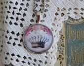 20% off EVERYTHING Mothers Day Necklace Chic Crowns Shabby Roses silver bezel glass domes