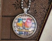 20% off EVERYTHING Mothers Day Necklace Beautiful little birds silver bezel glass domes