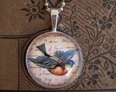 20% off EVERYTHING Mothers Day Necklace Beautiful little birds silver bezel glass domes collage ephemera
