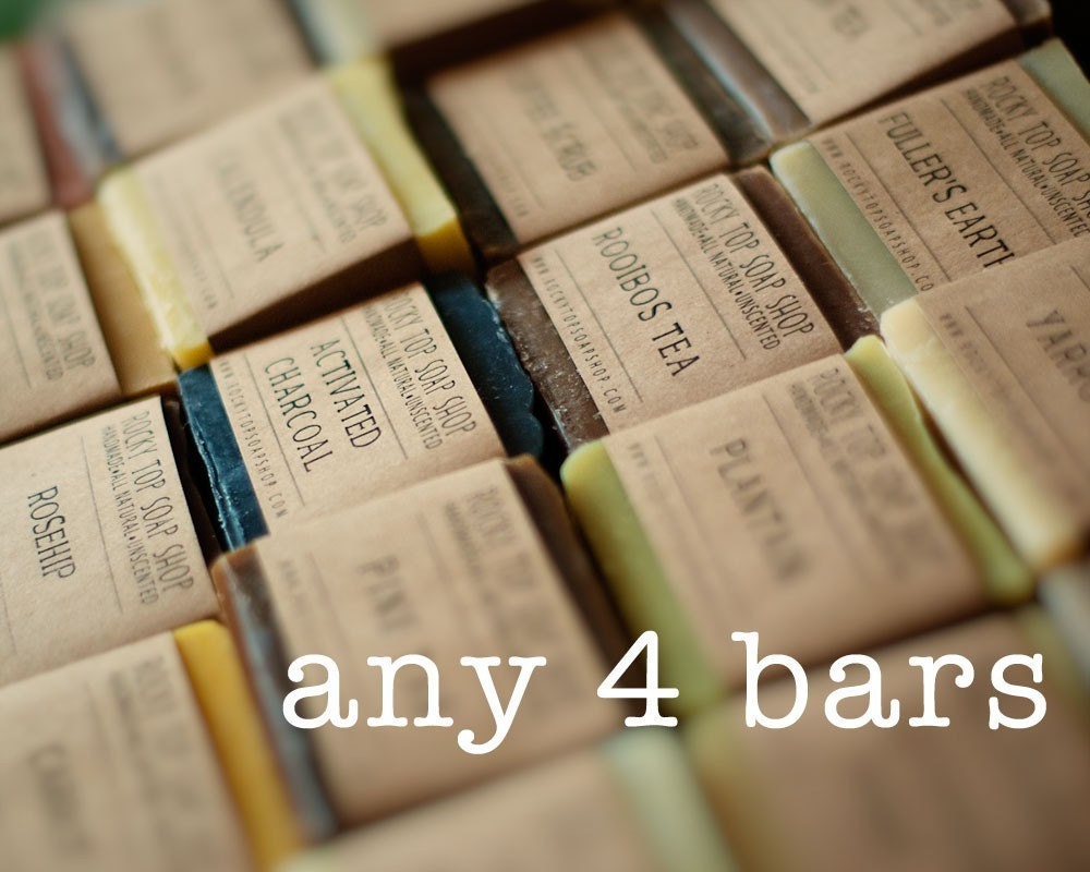 Custom Soap Set -  Any 4 Soap Bars - All Natural Soap,  Handmade Soap, Unscented Soap, Cold Process Soap, Moisturizing Soap for Dry Skin