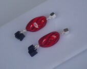 Dramatic Blown Glass Beaded Earrings in Bold Fire Engine Red and Black