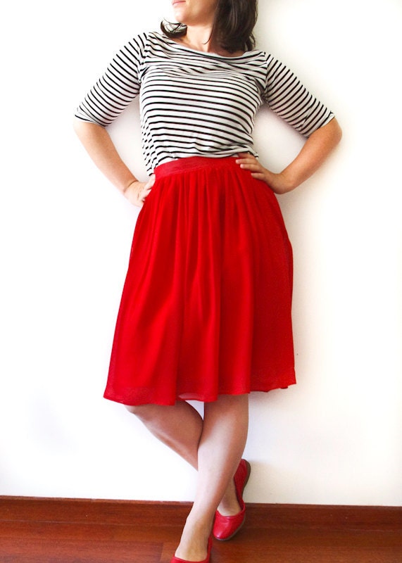 Red skirt chiffon skirt summer skirt - Mokkafiveoclock