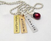 Three Tags - My Boys - Personalize Three Different Rectangles Hand Stamped Disc Mommy Necklace Mixed Metal Jewelry for Mom
