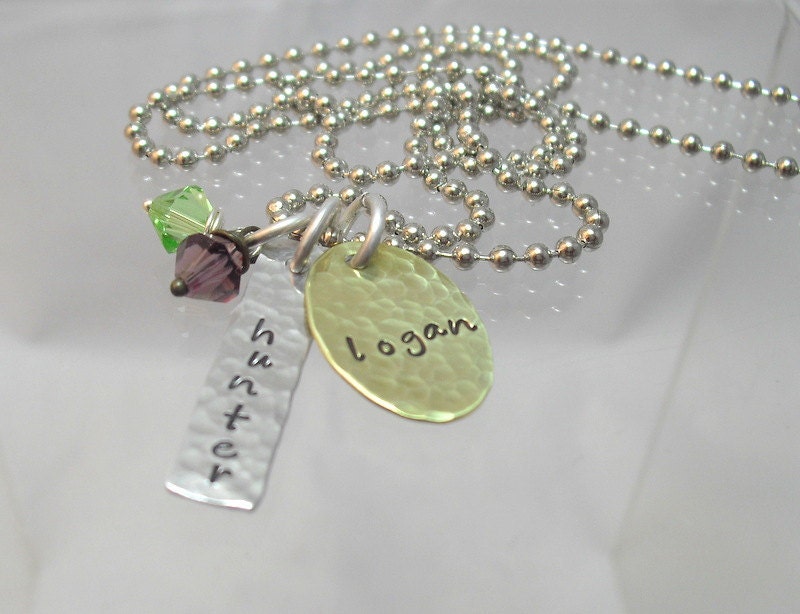 hand stamped necklace swarovski birthstones