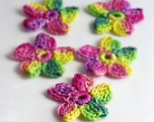 Crochet Applique Motif Mini Flower Pink Fuchsia Purple Yellow Green Embellishment