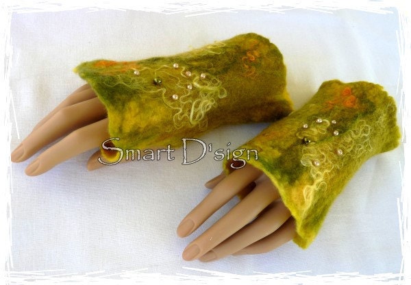 Felted fingerless gloves, felt cuffs, eco friendly OOAK, unique handmade