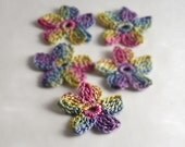 Crochet Applique Motif Mini Flower Antique Rainbow Pink Blue Yellow Purple Sage Green Embellishment